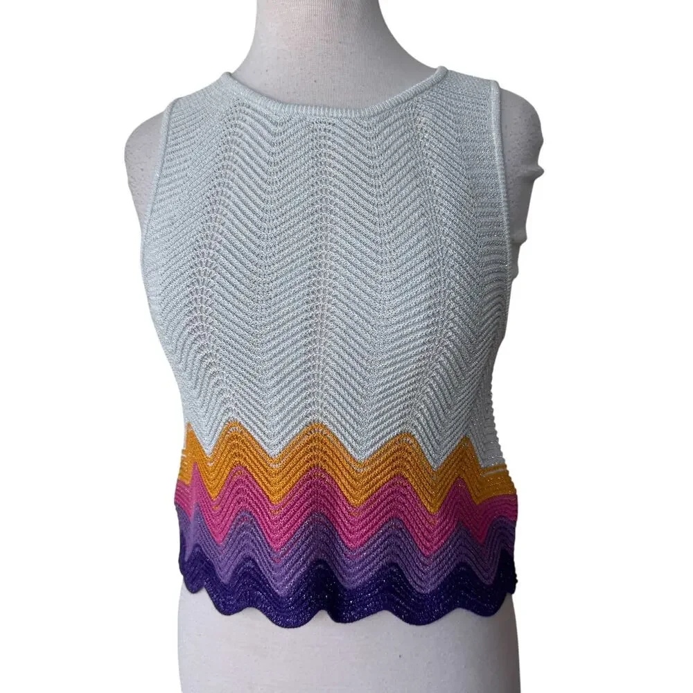 SANDRO Vallee Openwork Knit Tank Wave Pattern Mulit color Size 2 NWT - Picture 3 of 13